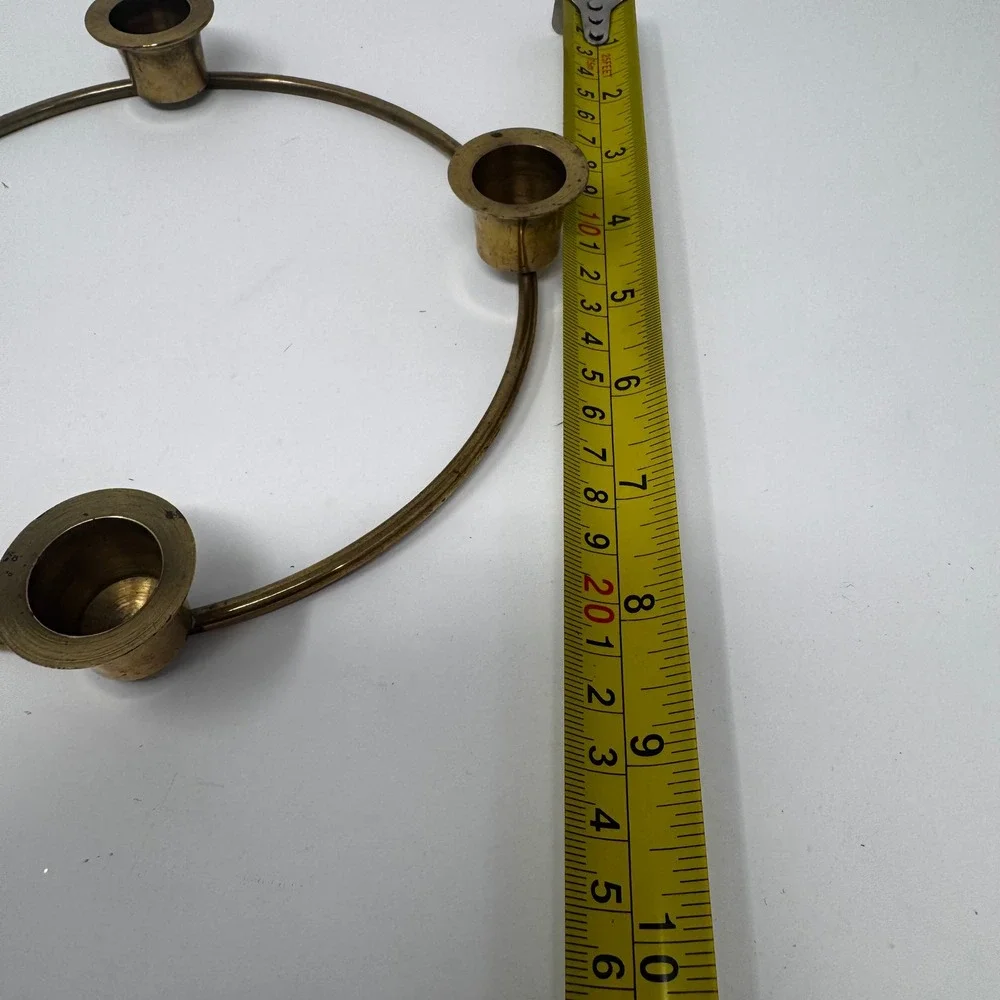 Vintage Solid Brass Ring Candle Holder 4 Slot Advent Centerpiece Mid Century 8in